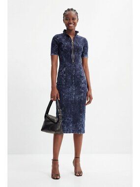 🆕 DESIGUAL Gradient Denim Effect Zip Midi Dress Medium